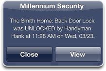 Example text message alert of door entry