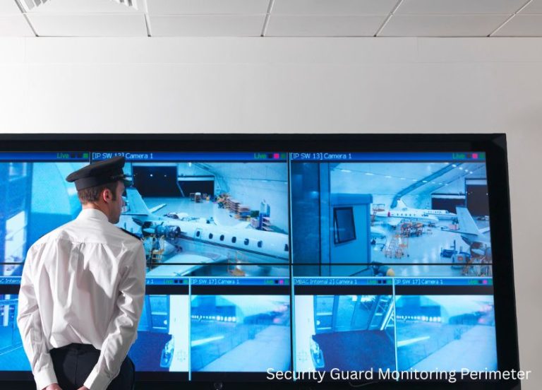 Security guard monitoring perimeter