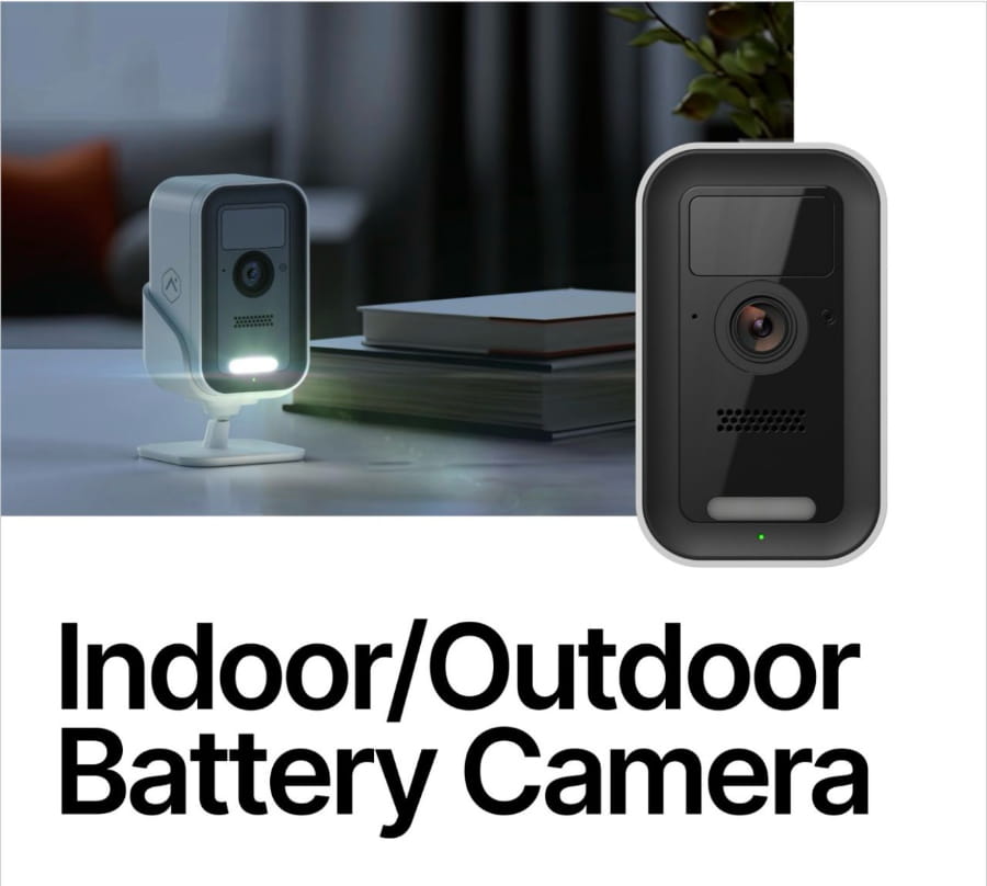 Solar powered security camera mounted outdoors