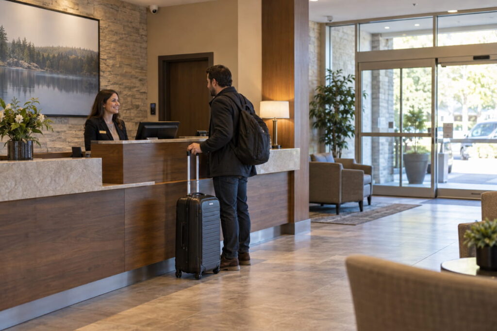 Hotel entrance with ceiling camera