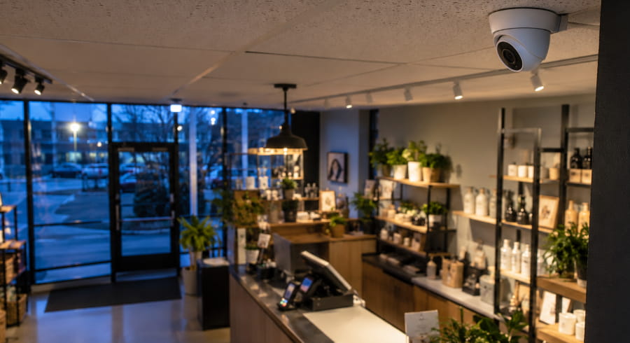 Ceiling camera placed in retail store